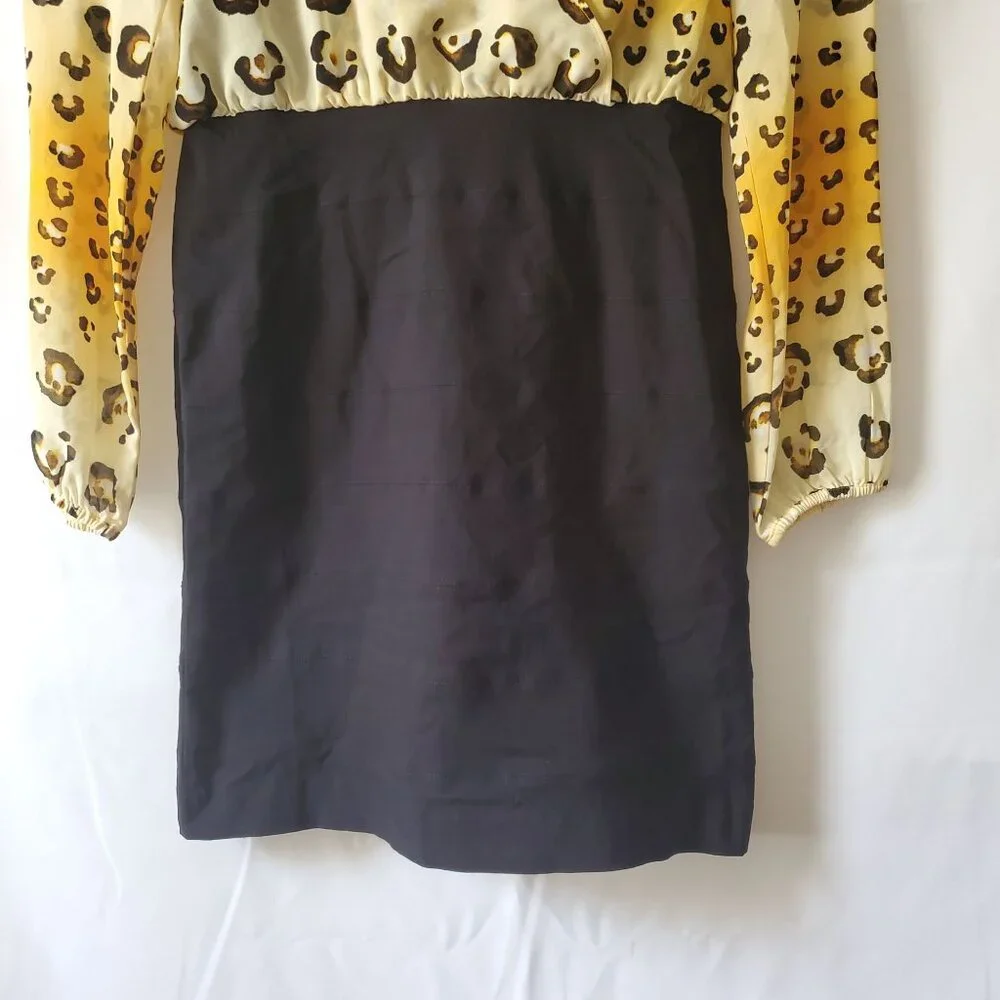 Nicole Miller Women's Leopard Print Top Black Bottom Cold Shoulder Dress Size 8 - Picture 5 of 13